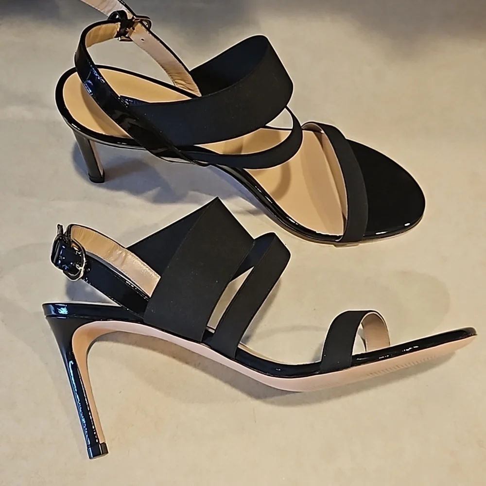 NEW! STUART WEITZMAN Black Strappy Adrienne Slingback Heel Sandal 10.